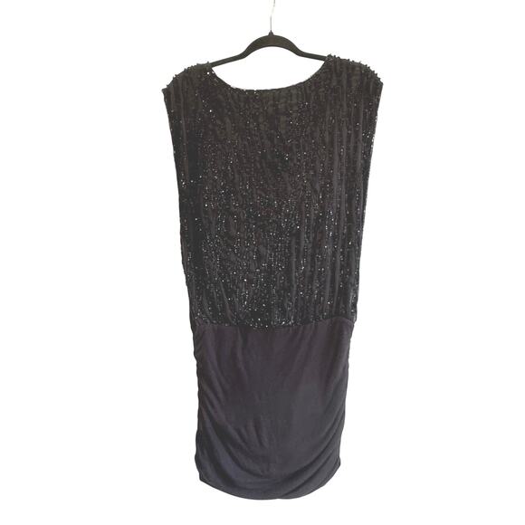 Guess Black Beaded Cocktail Party Dress Sleeveless V Neck Ruched Y2K Vintage M - Picture 2 of 8